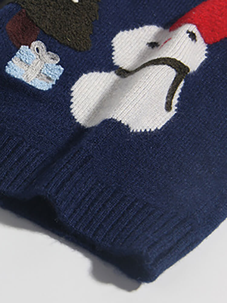 Festive Navy Cashmere Christmas Sweater with Snowman and Tree